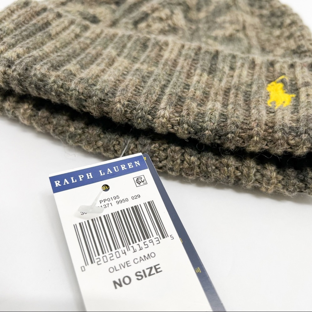 Polo Ralph Lauren OLIVE CAMOUFLAGE CABLE Knit Cap Beanie Hat - Picture 6 of 11